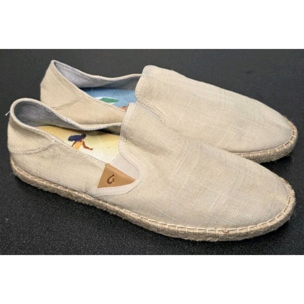 OluKai KAULA PA'A KAPA Canvas SLIP ON Espadrilles TAN STONE Women 10 Boho Beach